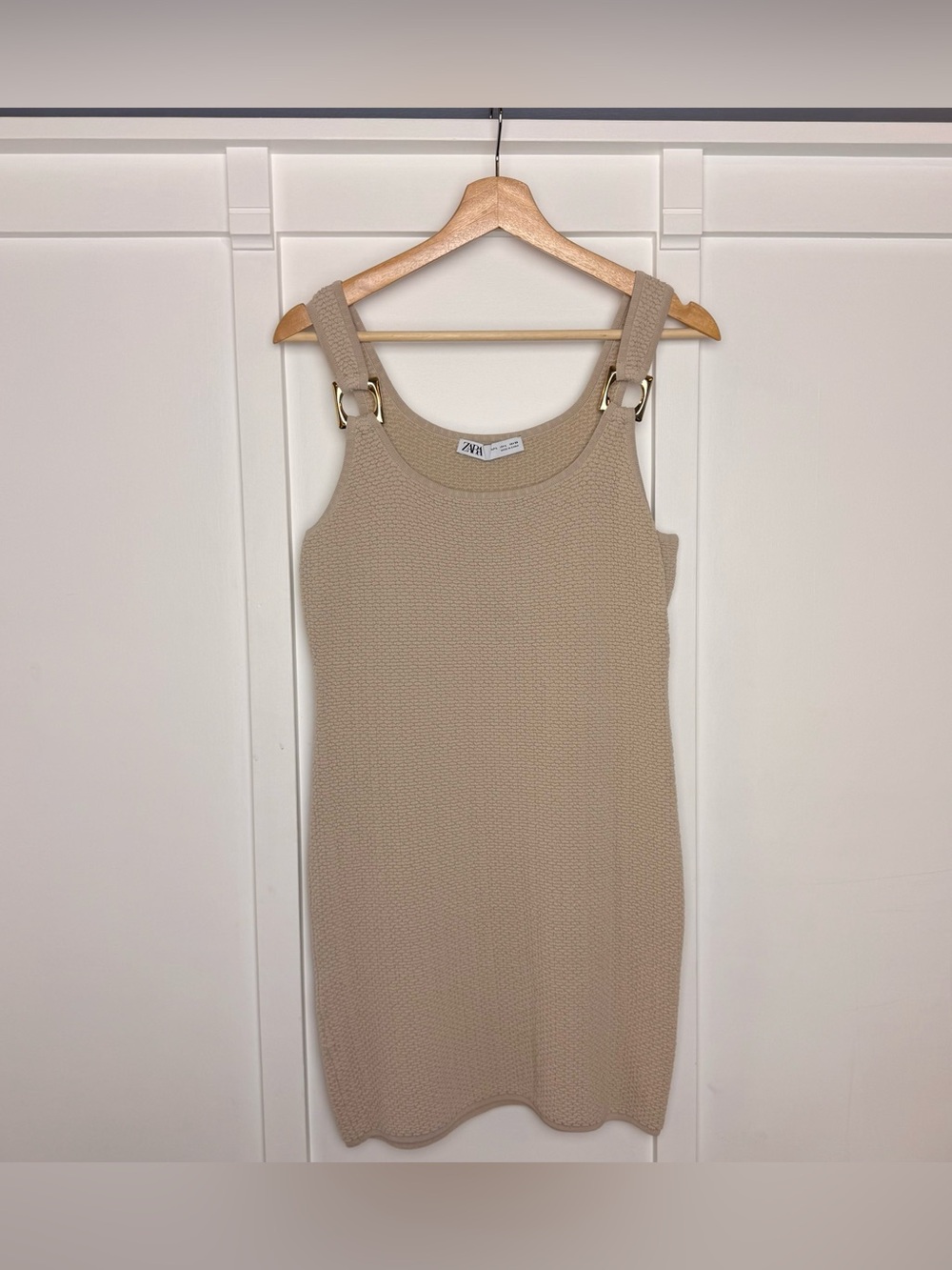 Zara Bodycon Knit Mini Dress Gold Scoop Neck Sleeveless